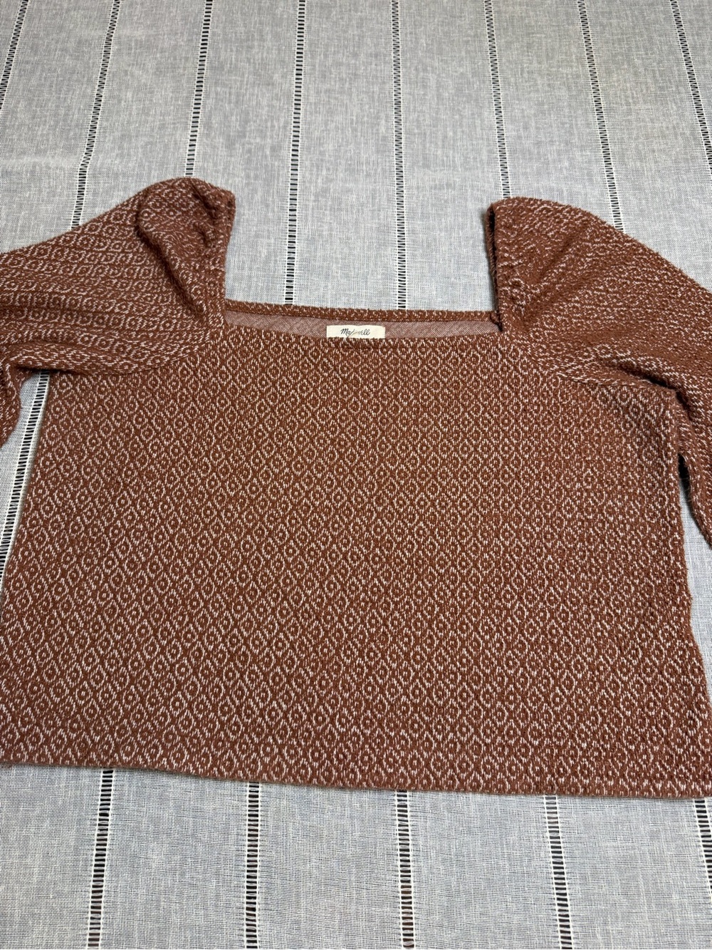 Madewell Jacquard Puff-Sleeve Crop Top in Dark Merlot sz Medium Knit Square-Neck - Picture 11 of 12